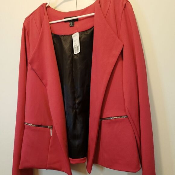 Forever 21 Women's Plus 3X 🆕 Hot Pink Career Drape Zipper Pocket Blazer Jacket - Picture 2 of 8